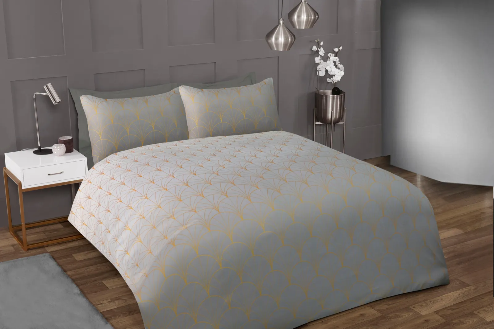 Smart Living Printed Luxury Ombre Metallic Deco Duvet Cover With Pillowcases in Grey 3