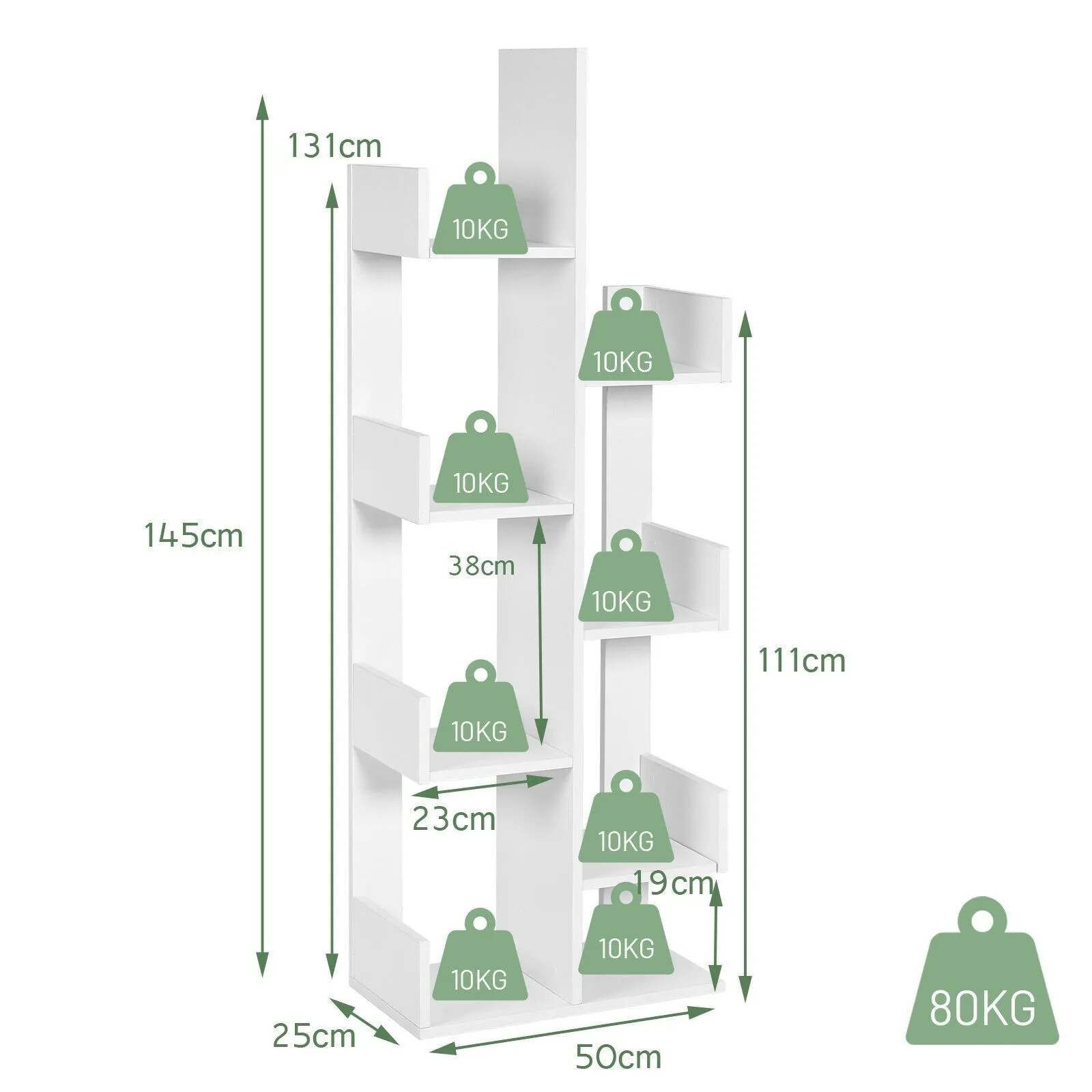 Costway 8-Tier Bookcase Multipurpose Bookshelf 8-layer Freestanding Bookcase in White 2