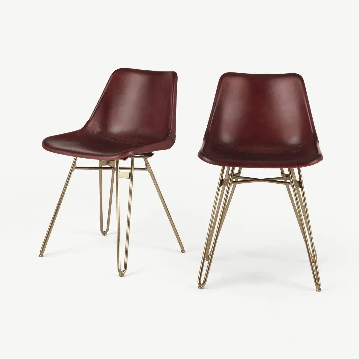 Set of 2 Kendal Dining Chairs, Oxblood and Brass