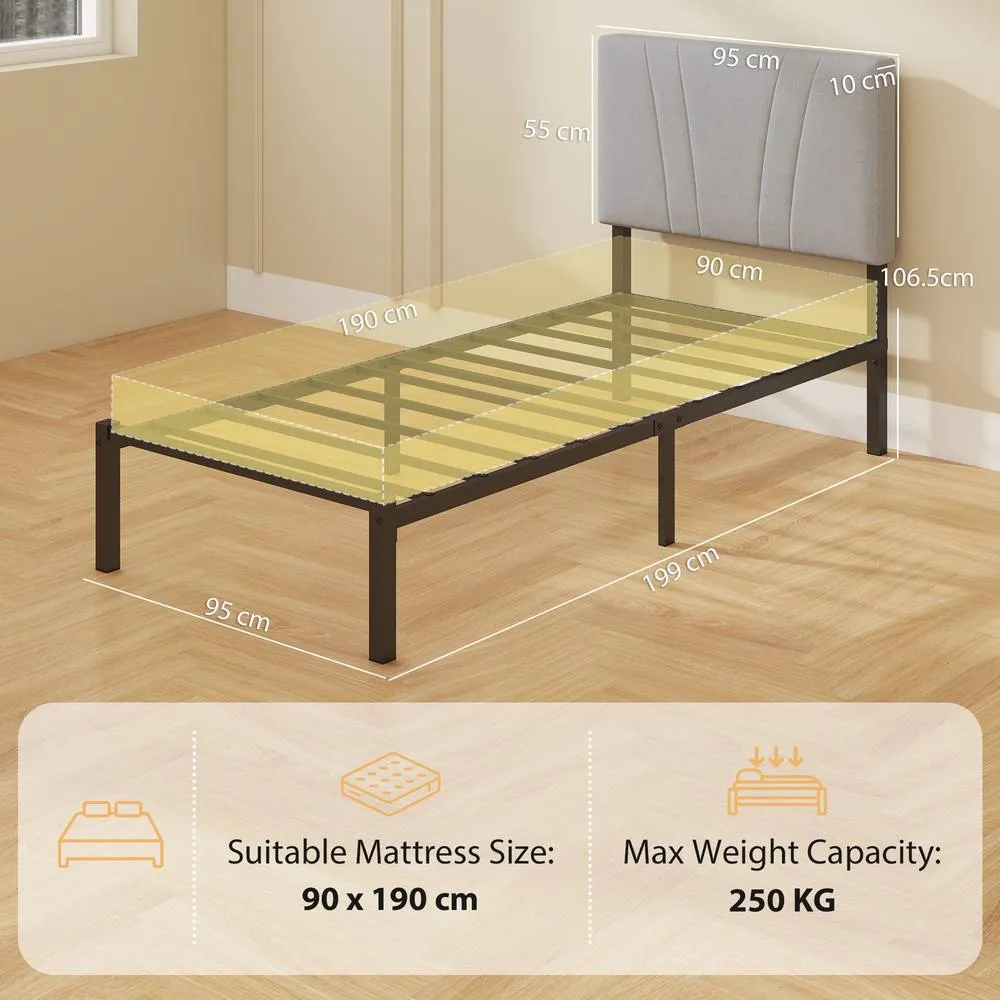 HOMCOM 3FT Single Bed Frame with Upholstered Headboard & Underbed Storage in Black 3