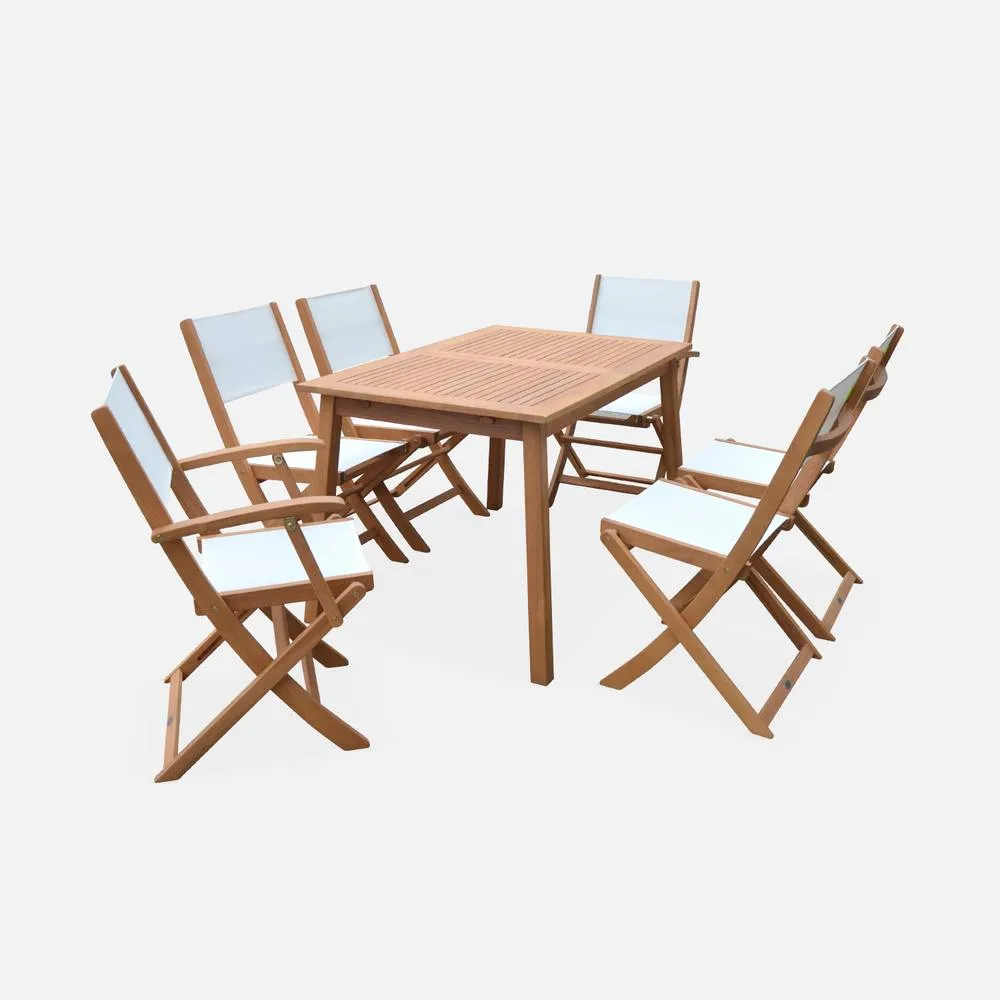 sweeek 6-seater Extendable Wooden Garden Table Set With Chairs in Light Brown 2
