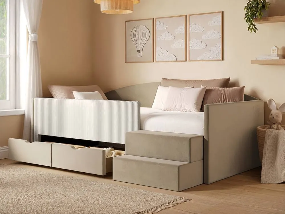 Flair Elisa Velvet Storage Low Sleeper Bed with Beige Cord 2