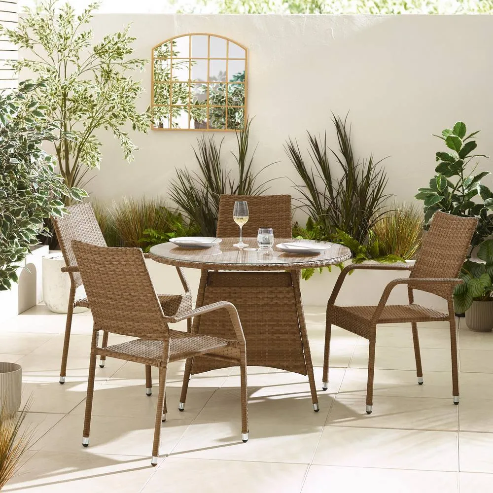 FurnitureboxUK Antigua Rattan 4 Seat Round Table Garden Dining Set in Beige 2
