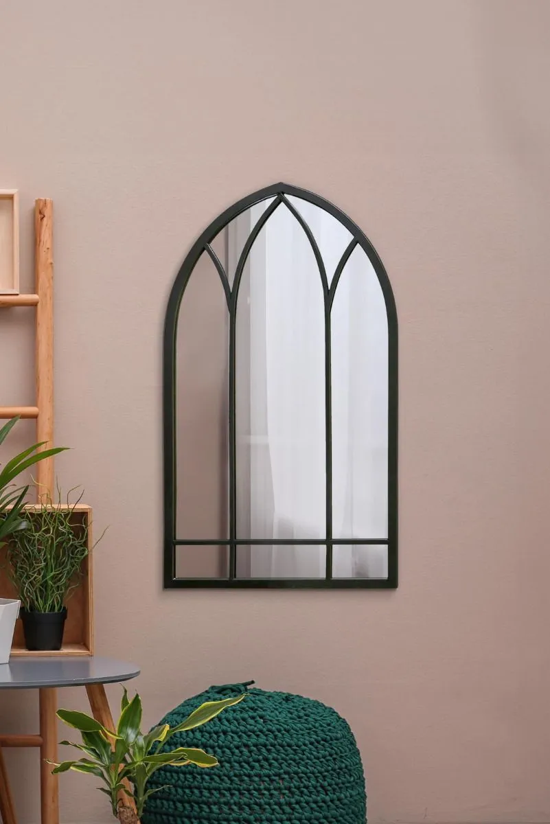 MirrorOutlet Black Metal Framed Arched Wall Mirror 32" X 19" (83CM X 48CM)