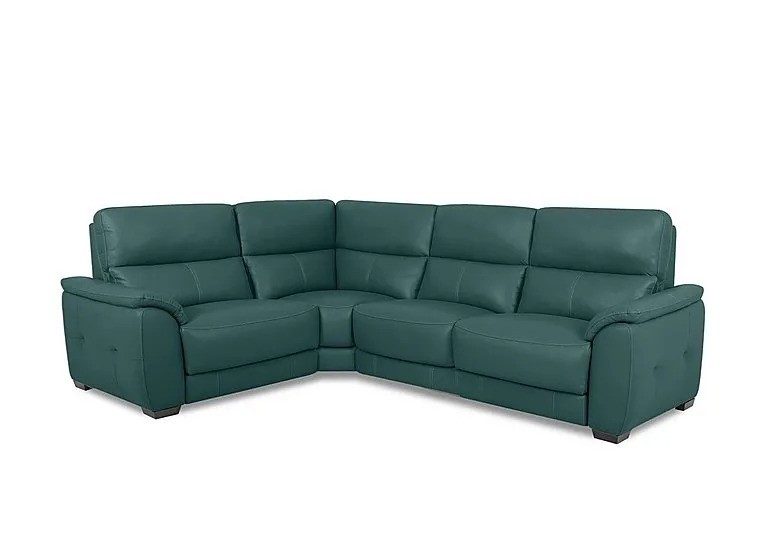 Saffron Small Leather Left Hand Facing Corner Sofa - BV Lake Green