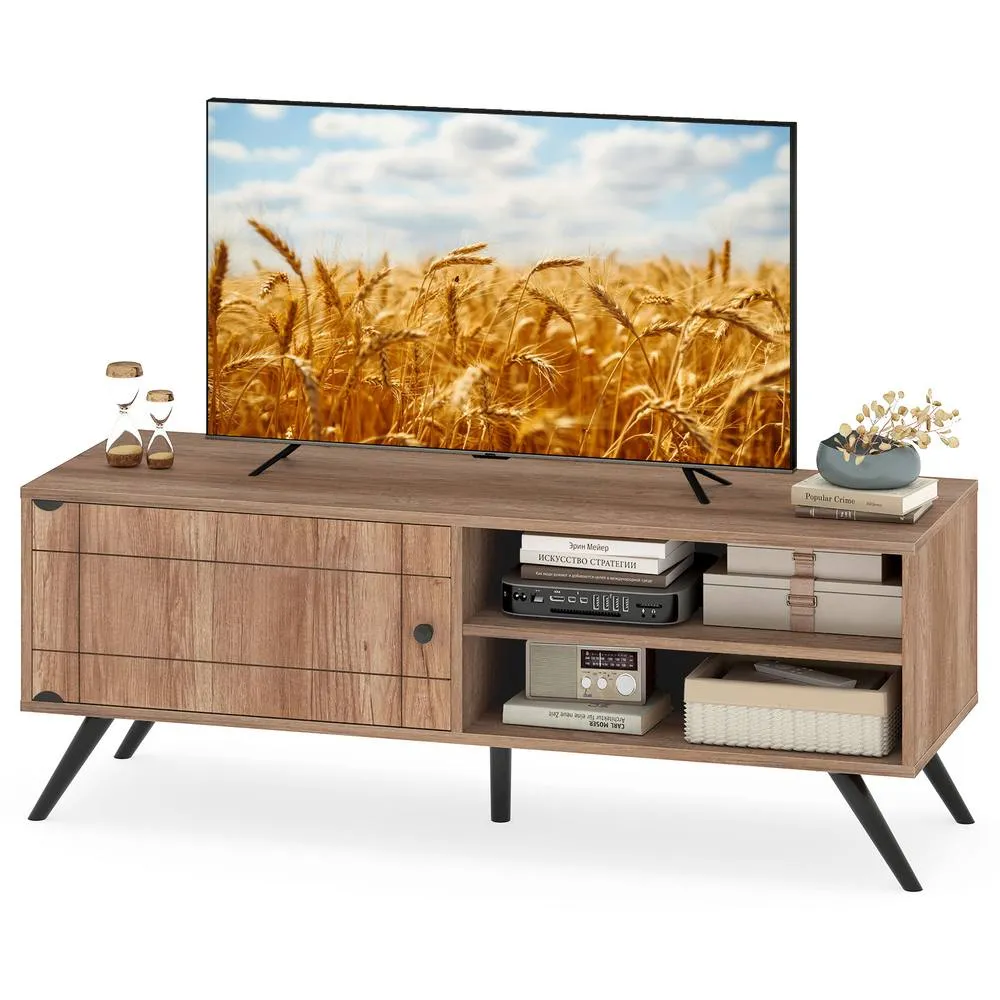 Costway TV Stand for TVs up to 55" Entertainment Center w/ 2 Open Shelves in Brown