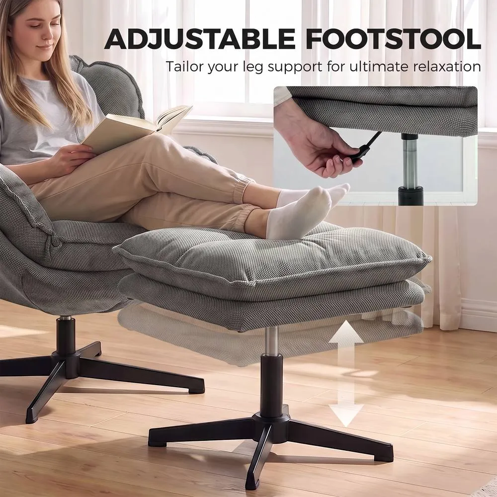 HOMCOM Armchair with Adjustable Footstool, 360° Swivel Accent Chair in Grey 4