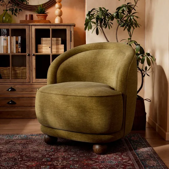 Amina Olive Chenille Ball Foot Tub Chair