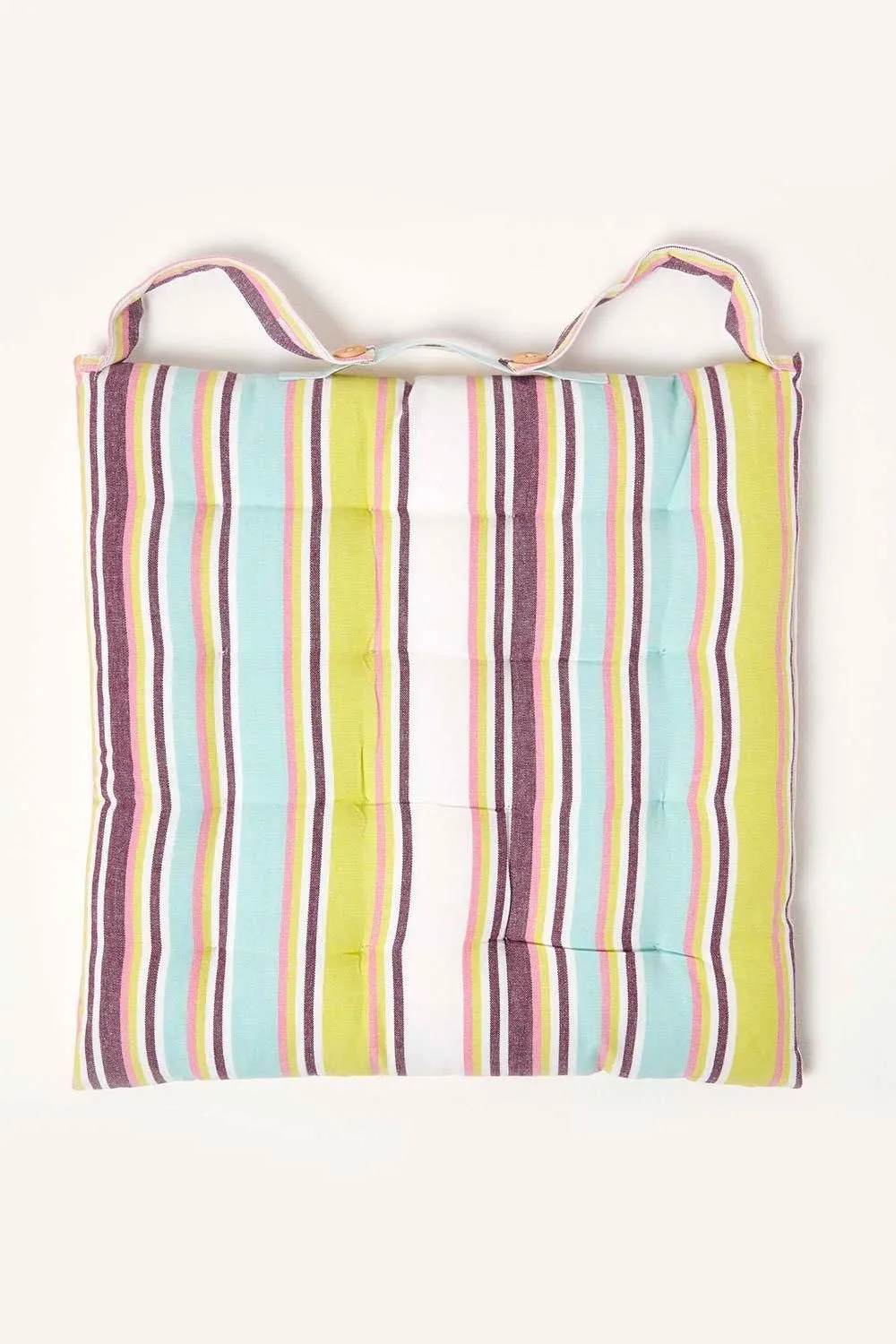 Homescapes Osaka Green Stripe Seat Pad with Button Straps 100% Cotton, 40 x 40cm 3