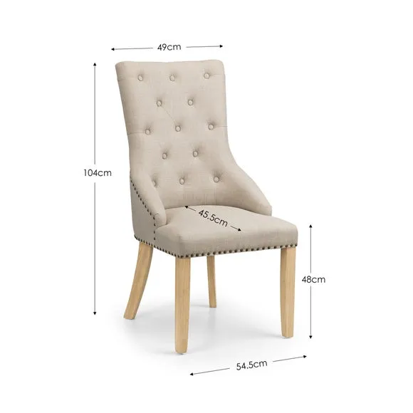 Loire Set Of 2 Button Back Dining Chairs, Linen 6