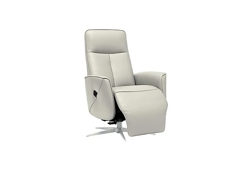 Maribo Leather Lift and Rise Power Recliner Chair with Power Headrest and Chrome Base - Oxford Light Grey