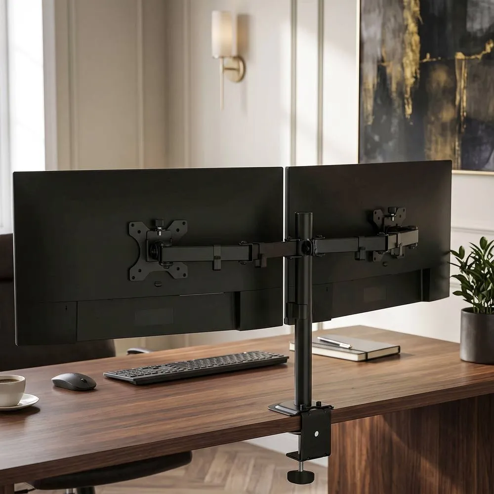 HOMCOM Dual Monitor Stand for 2 Screens up to 32", Height Adjustable, Black 2