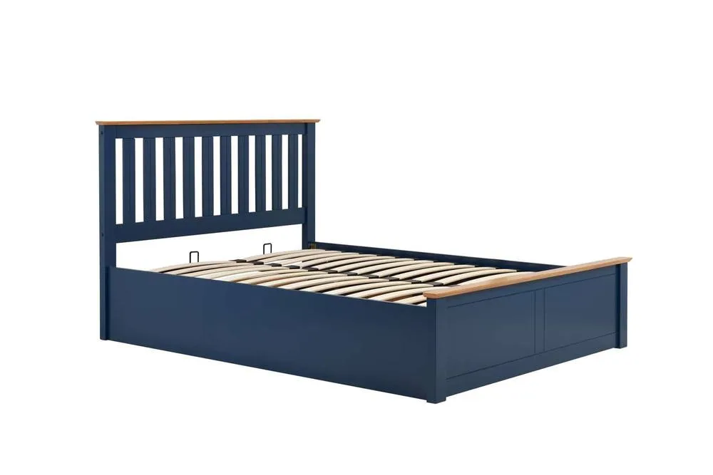 Birlea King Size Ottoman Bed Navy Blue Aspen Wood Frame Storage 5FT Oak Solid 5
