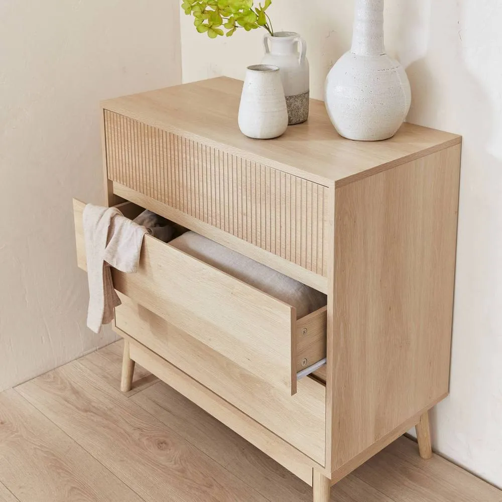 sweeek 3-drawer chest with grooved wooden detail in Beige 4