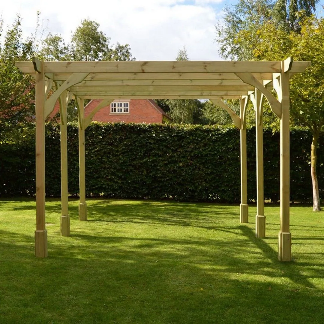 Rutland County Garden Furniture Ltd Premium Pergola 6 Posts - Wood - L480 x W600 x H270 cm - Rustic Brown in Light Green 4