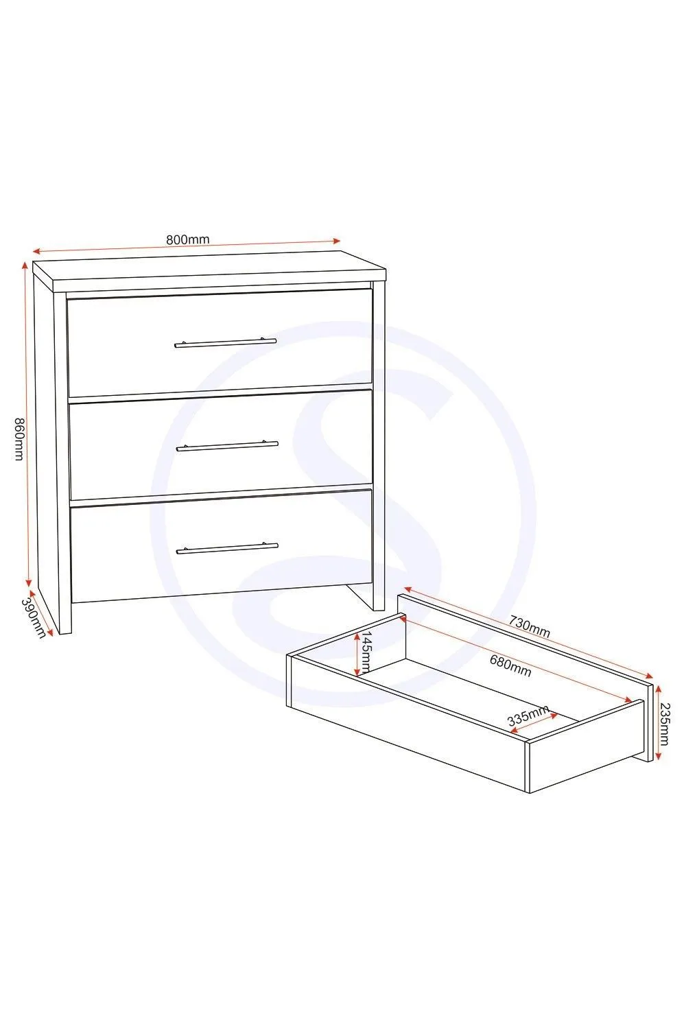 Seconique Seville 3 Drawer Chest in Grey 6