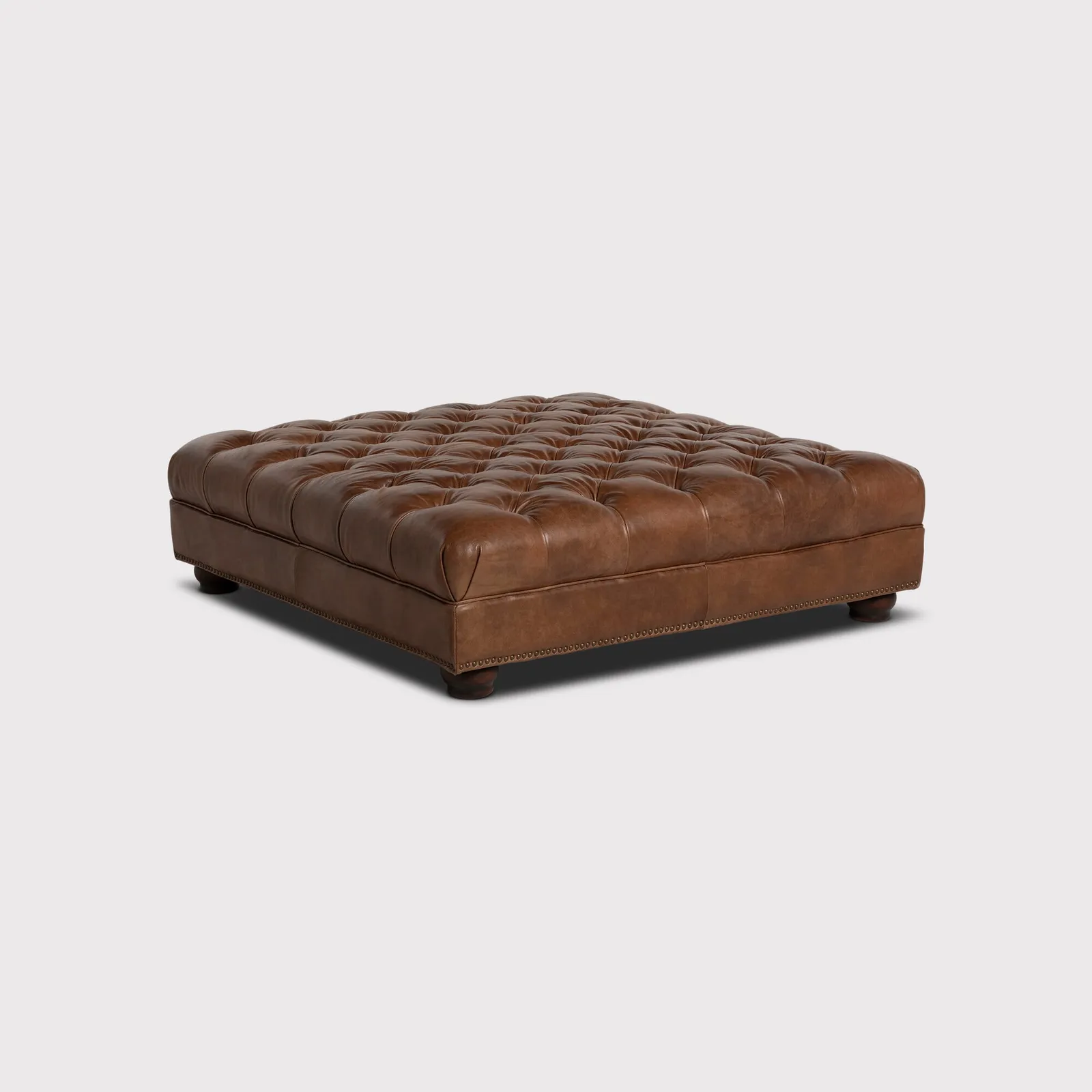 Taunton Footstool, Brown Leather | Barker & Stonehouse