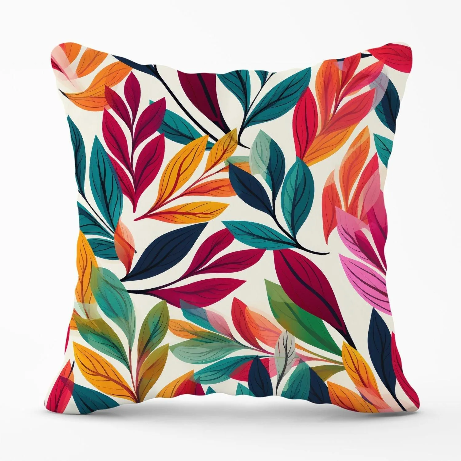 Warren Reed - Designer Bright Leaves Pattern Outdoor Cushion in Orange