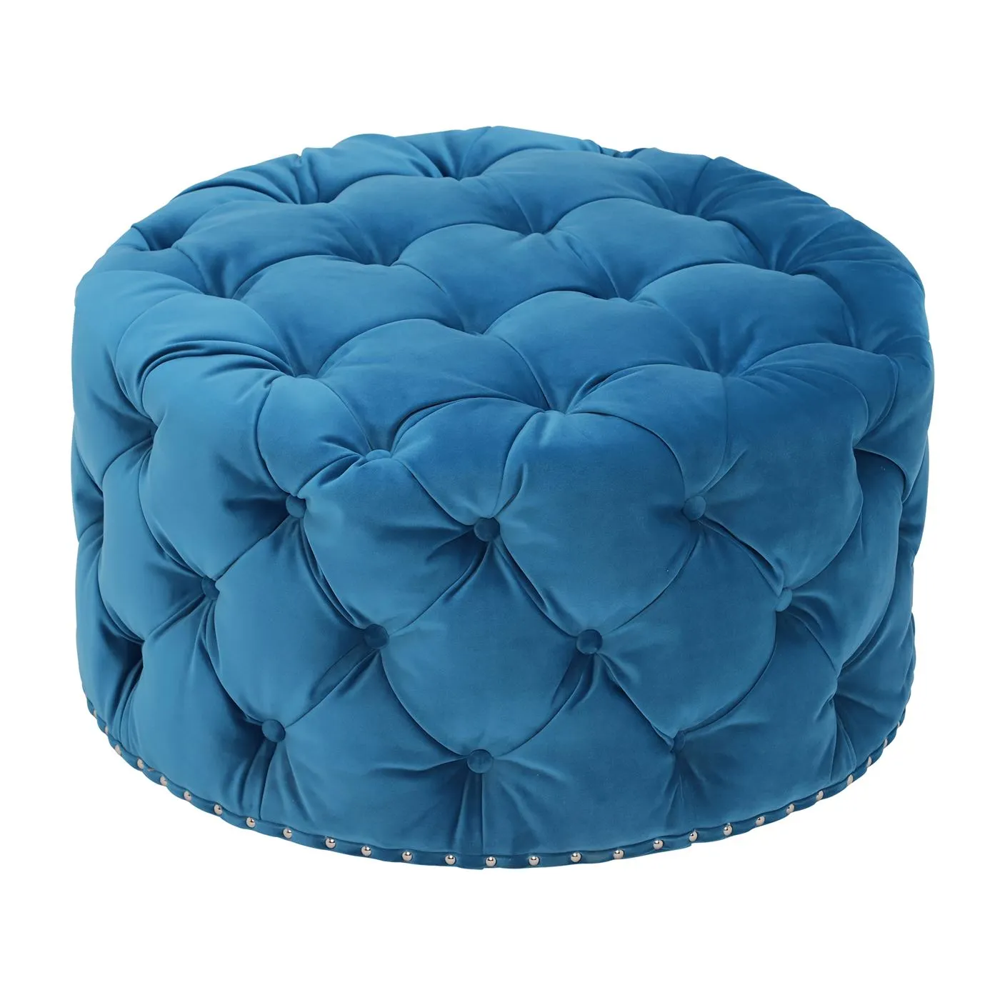 Timothy Oulton Lord Digsby Round Medium Footstool, Blue Fabric | Barker & Stonehouse 2