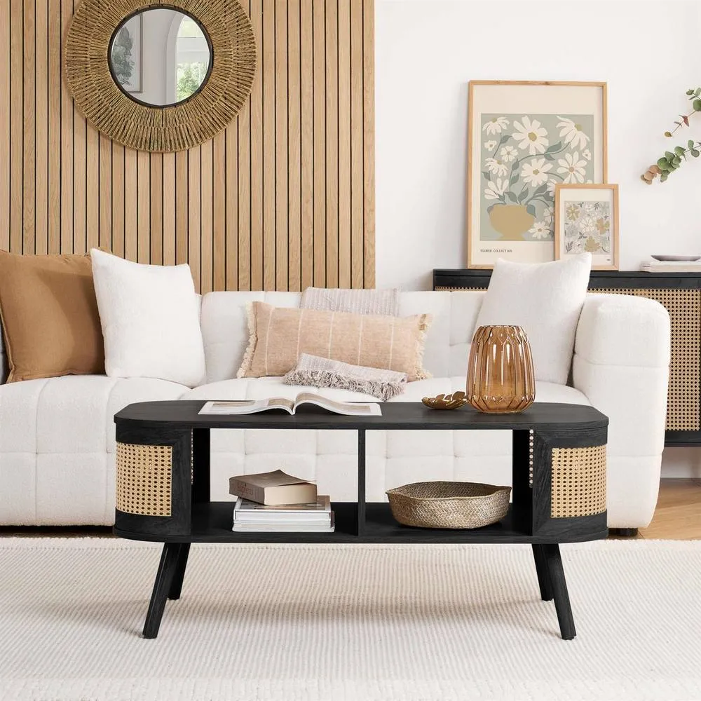 Birlea Rattan Coffee Table with Storage Curved Sark in Black