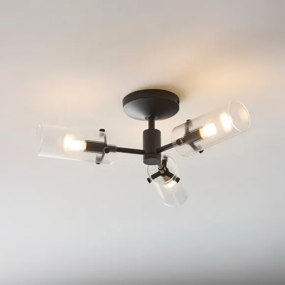 Sterling Ribbed 3 Light Semi Flush Ceiling Light 3