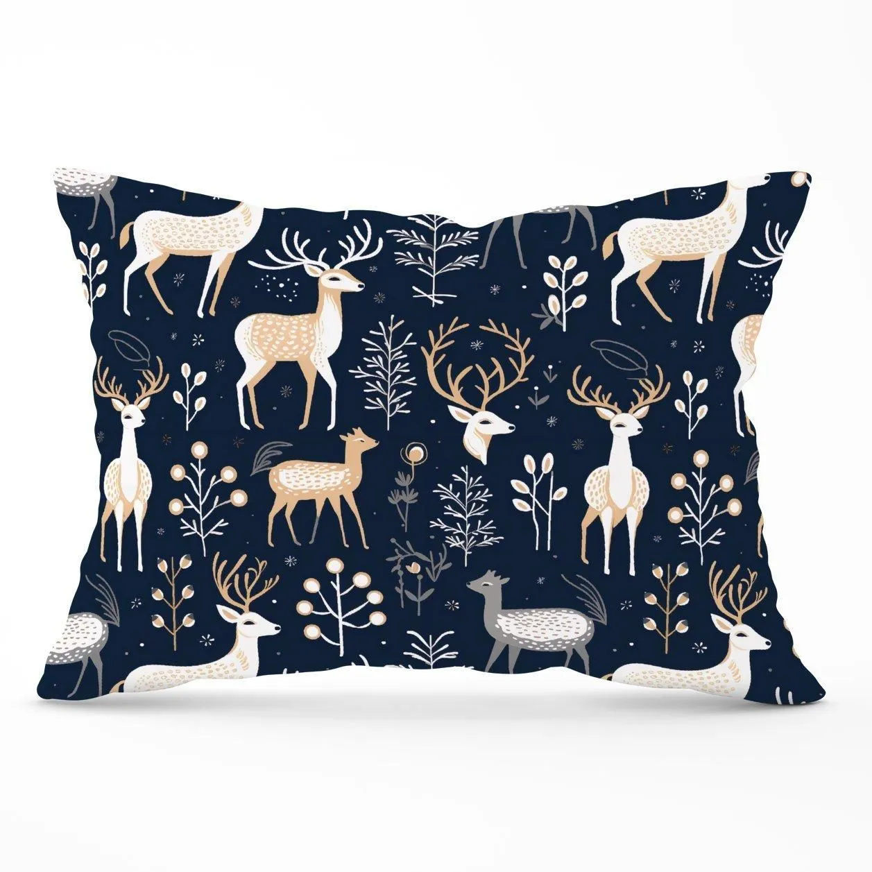 Warren Reed - Designer Reindeer, Whimsical, Illustration Pattern Cushions in Blue