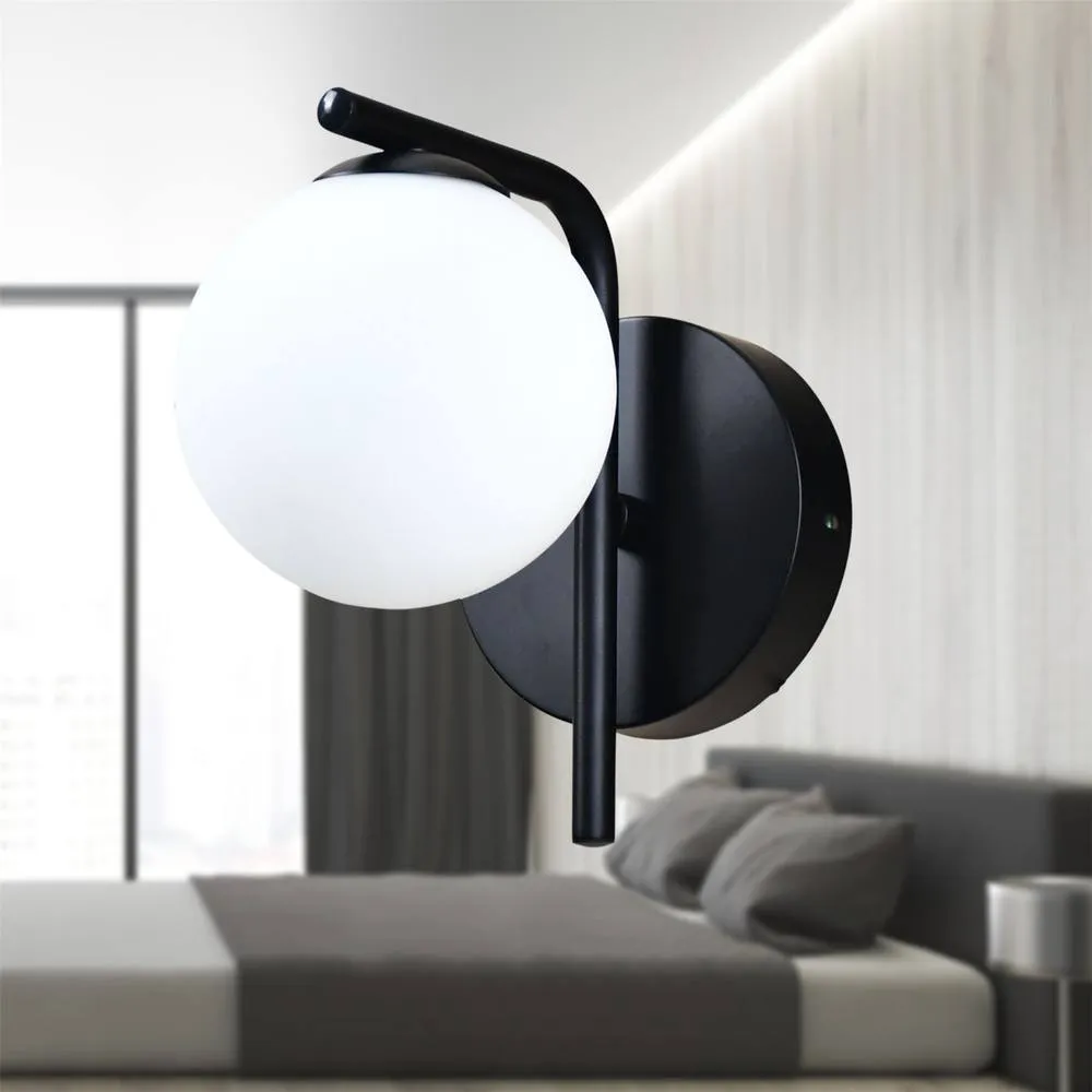 First Choice Lighting Grosvenor - Black Wall Light with Glass Globe 6