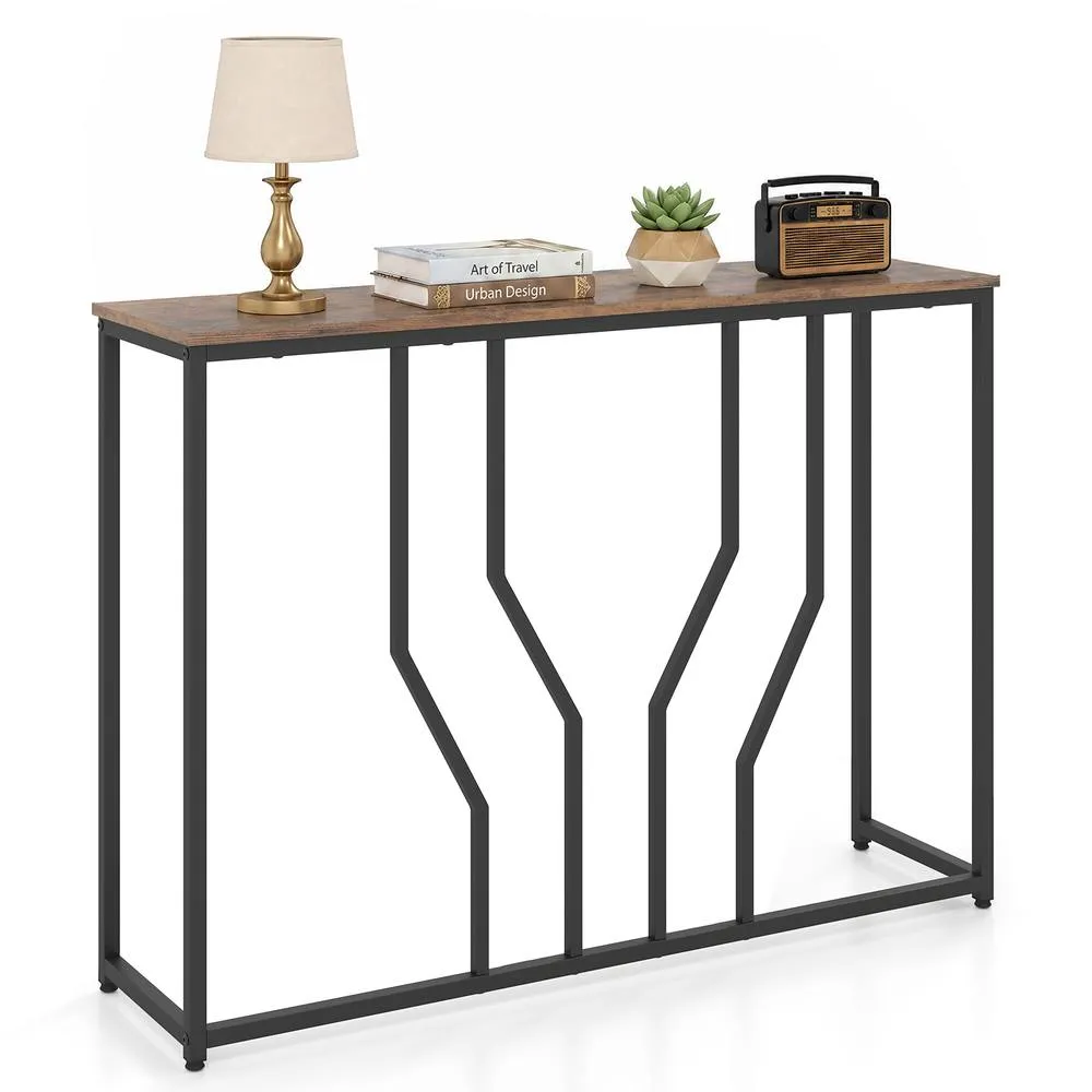 Costway Console Table Entryway Table Narrow Sofa Side Table Rustic Brown