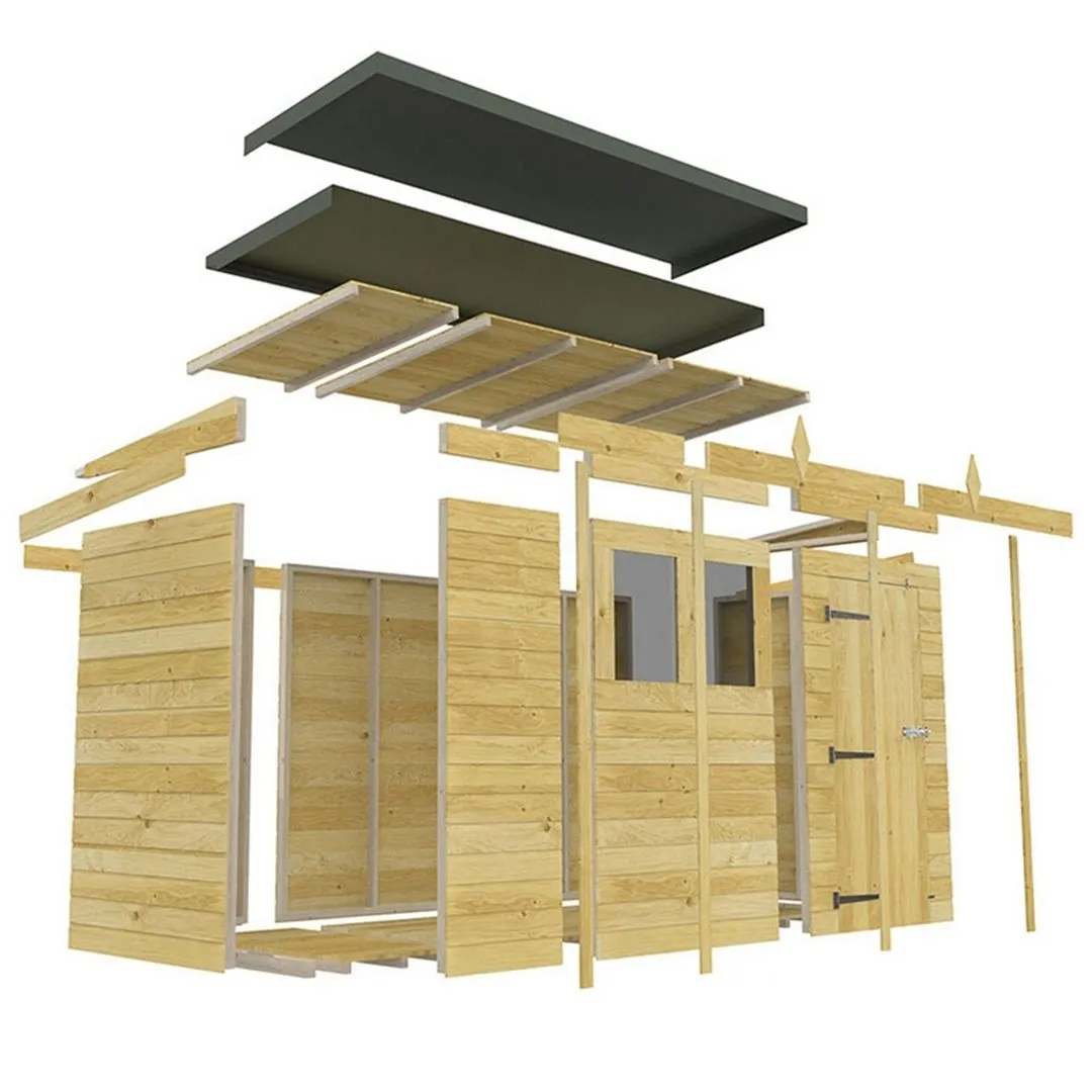 Buttercup Farm 16 x 6 Feet Pent Shed - Double Door W/ Windows - L178 x W474 x H201 cm in Brown 2