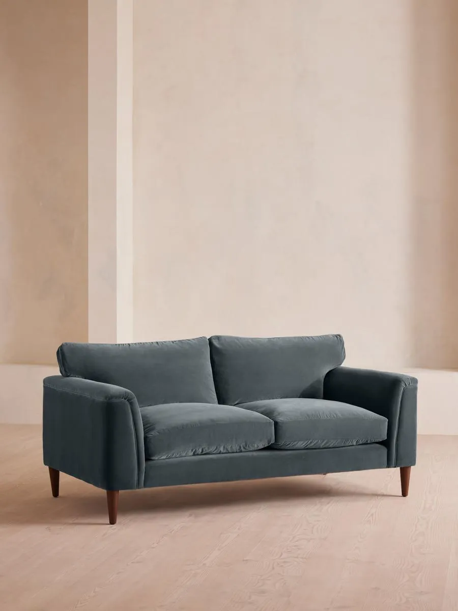 Reya Two Seater Sofa, Velvet, Grey Blue