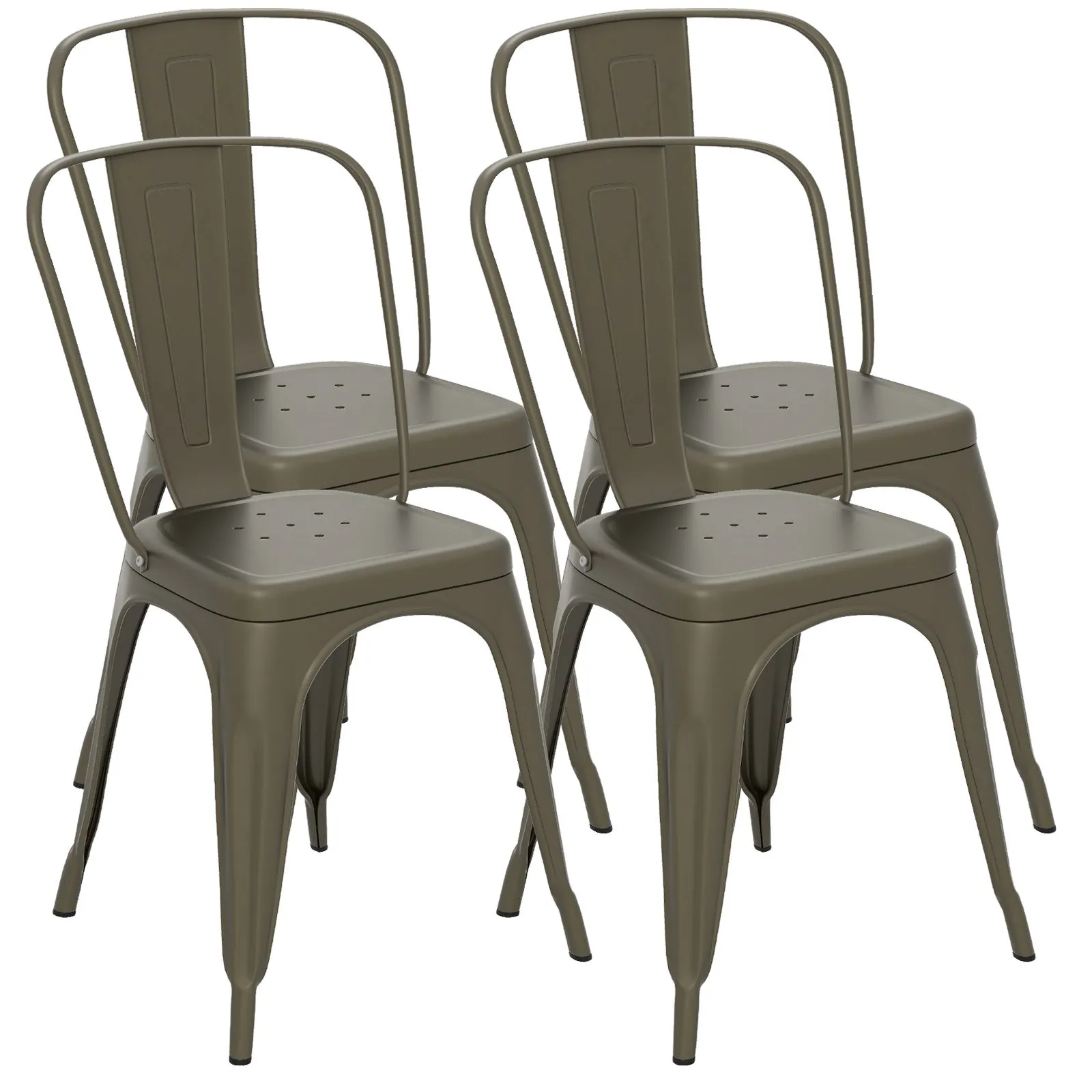 Costway Set of 4 Stackable Dinning Chairs Industrial Metal Bar Stools in Bronze