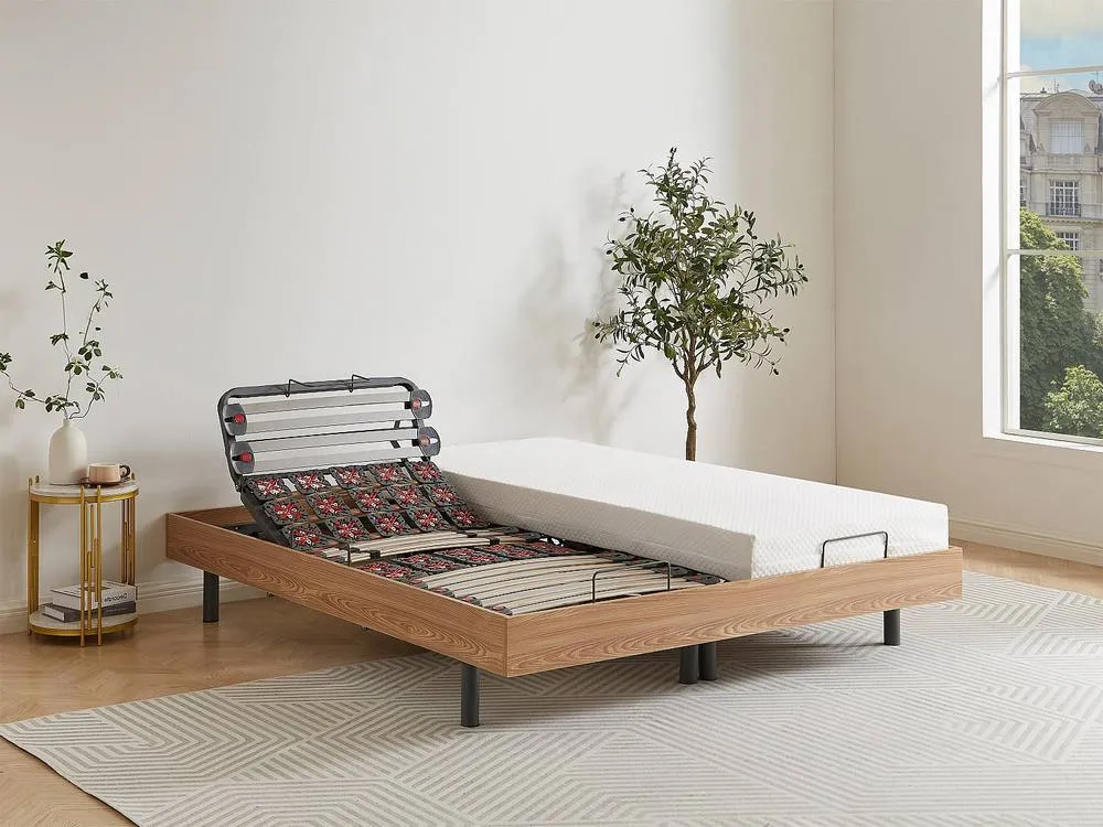 Vente-unique Electric Adjustable Upholstered Bed Base - Slats & 2X25 Discs - 2 X in Light Oak 5