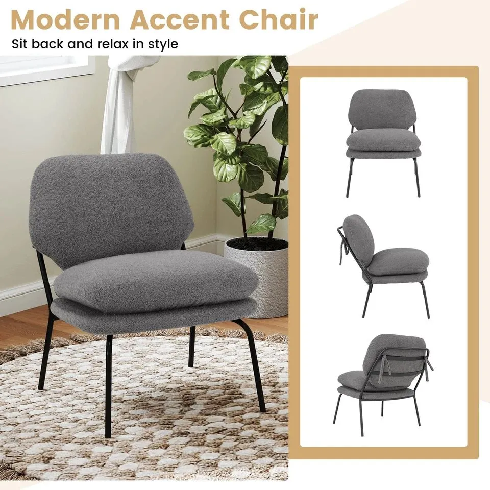 Costway Armless Accent Chair Teddy Fleece Fabric Upholstered Leisure Chair-Grey in Grey 3