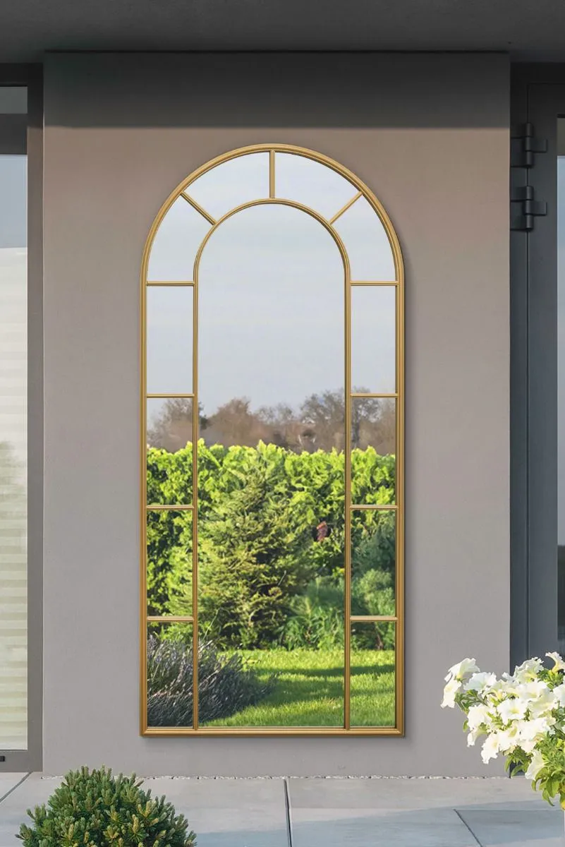 MirrorOutlet Gold Framed Arched Leaner Garden Wall Mirror 75" X 33" (190CM X 85CM)