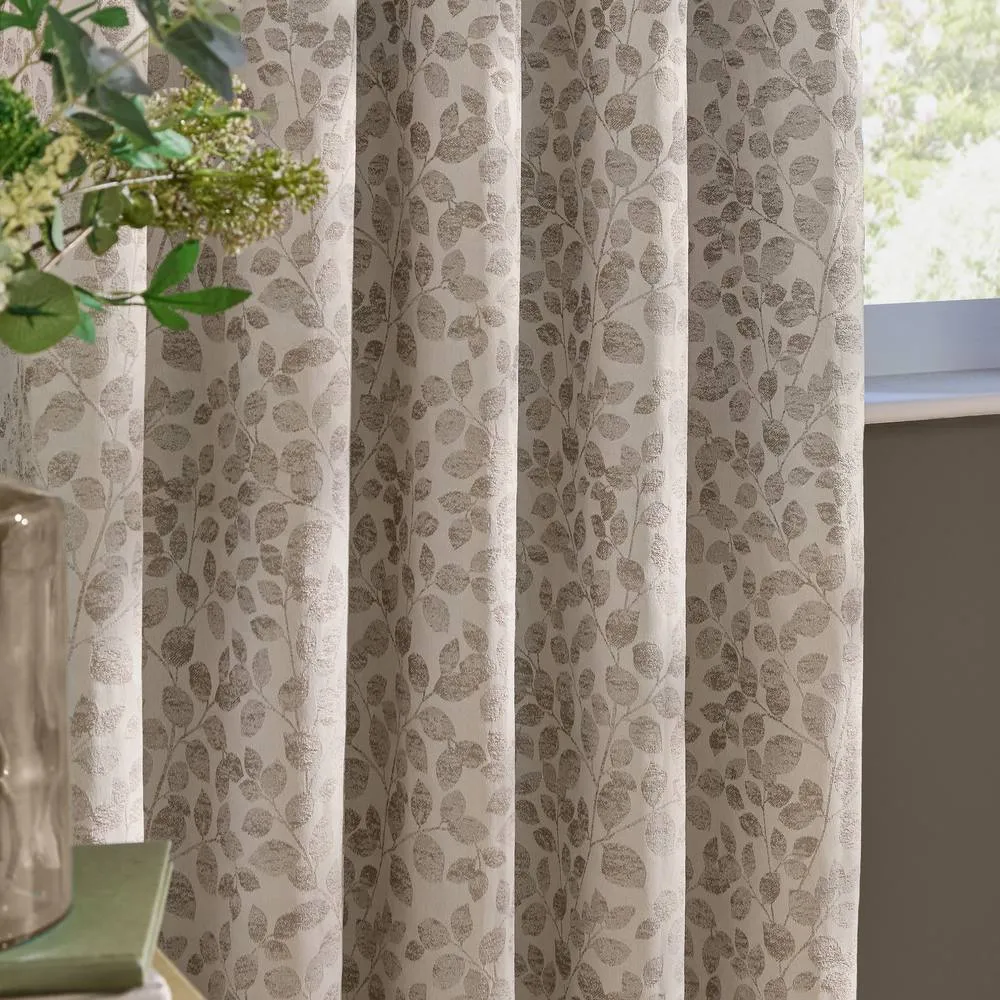 Wylder Grace Leaf Jacquard Fully Lined Eyelet Curtain Pair in Natural 3