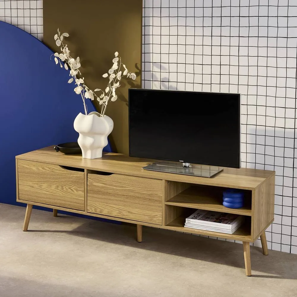 sweeek 160cm vintage TV unit wooden effect 2 doors in Light Brown 5