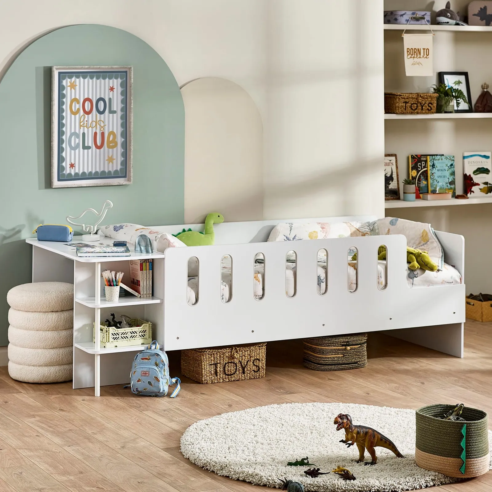 Vision - Single - Low Sleeper with Desk and Shelves - White - Wooden - 3ft