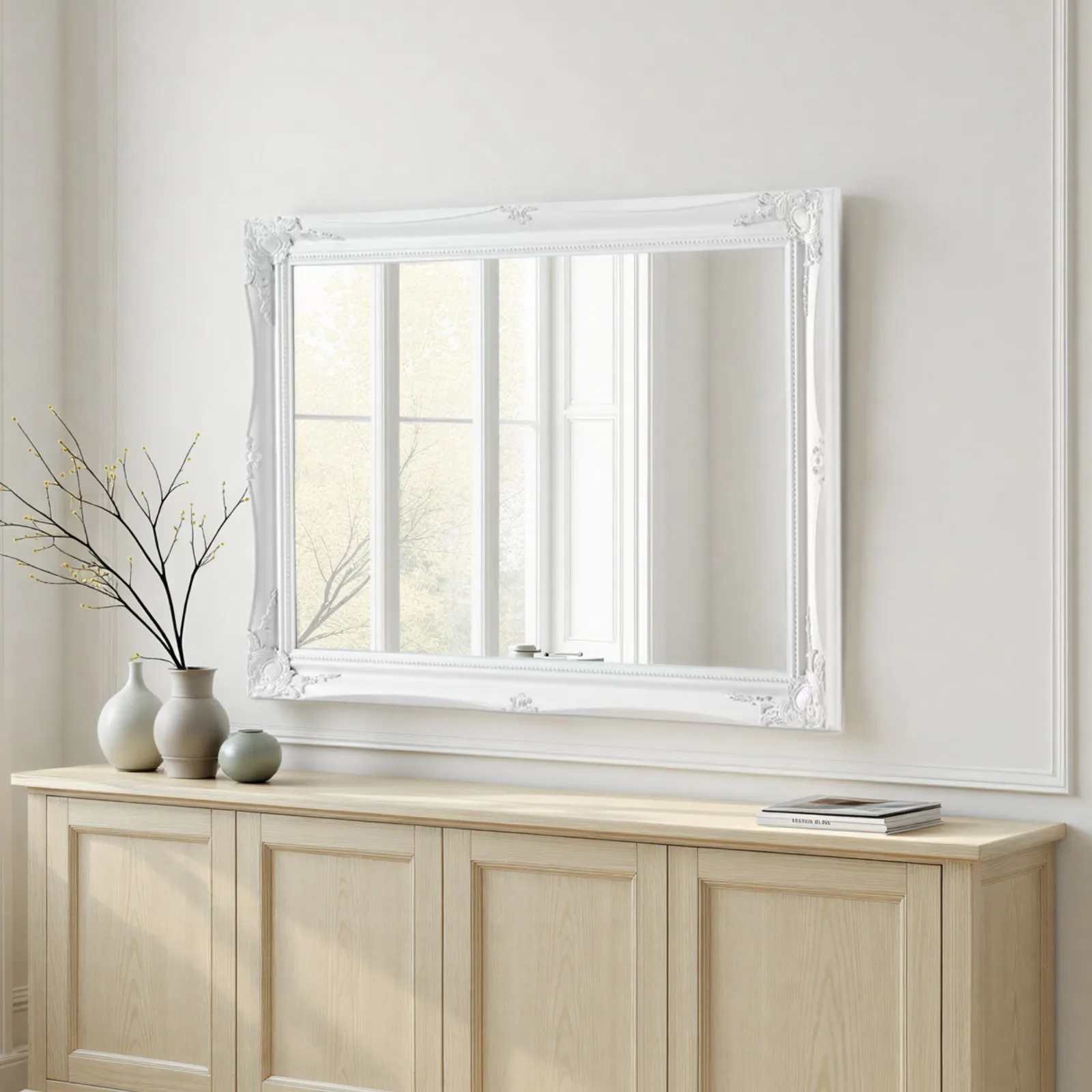 Yearn Mirrors French Style Carved Mirror White 116x90cm 3