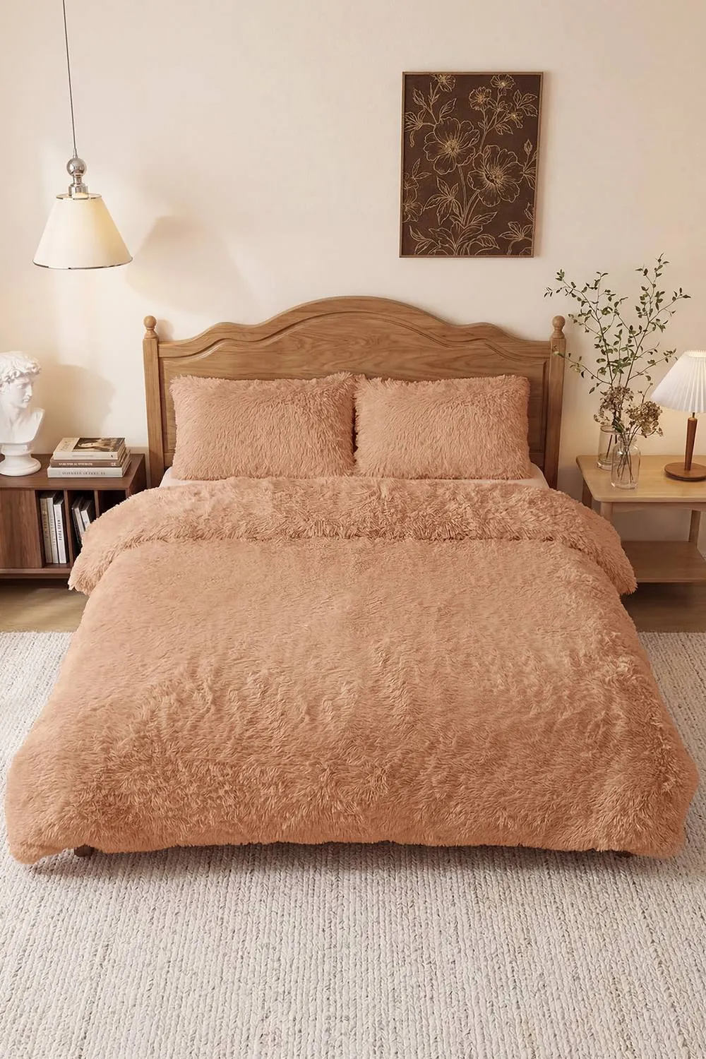Living and Home 3Pcs Soft Skin-friendly Faux Mink Fleece Duvet Set in Camel