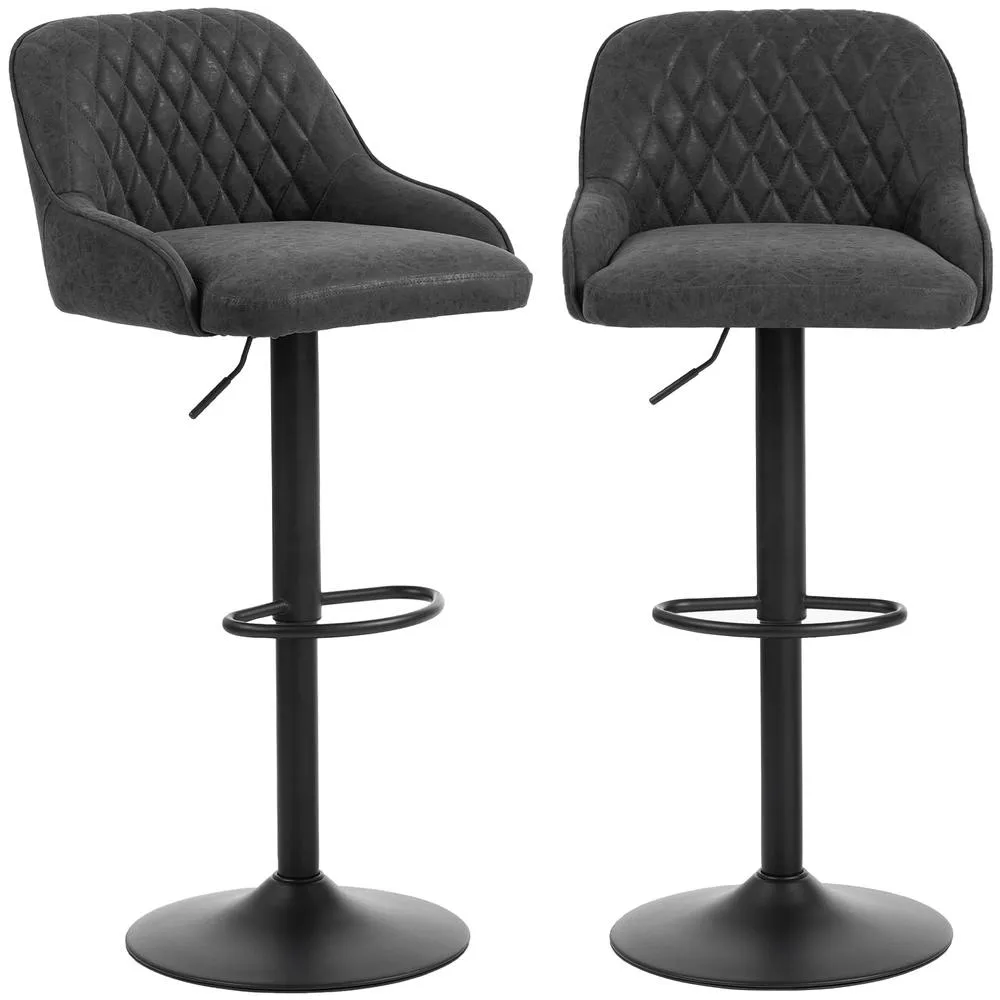 HOMCOM Bar Stools Set of 2 Adjustable Swivel Counter Height in Black 2