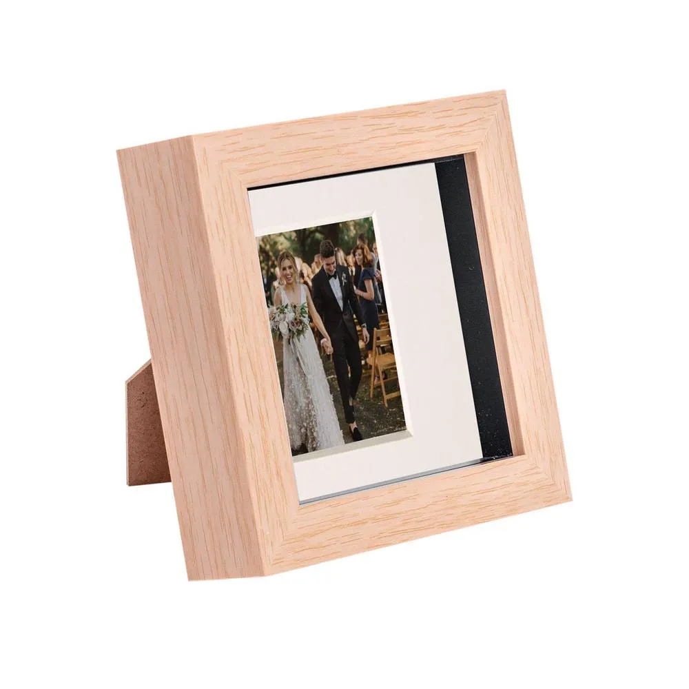 Nicola Spring 3D Box Photo Frame - 4 x 4" with 2 x 2" Mount - Ivory Mount in Light Brown 1
