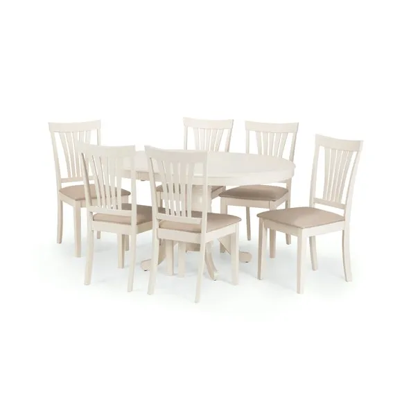 Stanmore 6 Seater Round Dining Table with 6 Chairs, Off White 2