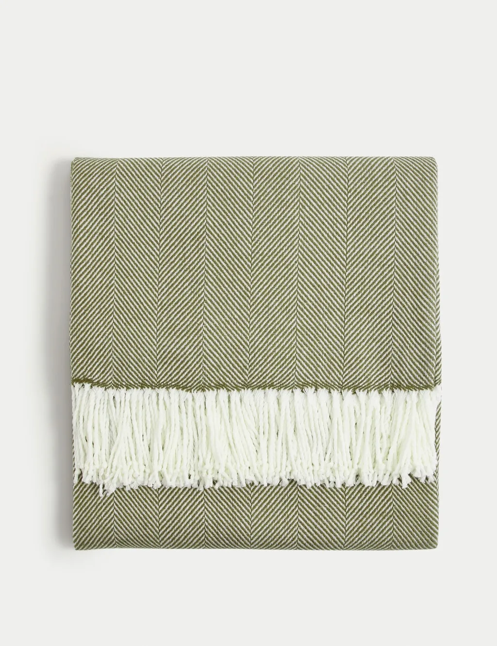 M&S Herringbone Throw Olive Mix