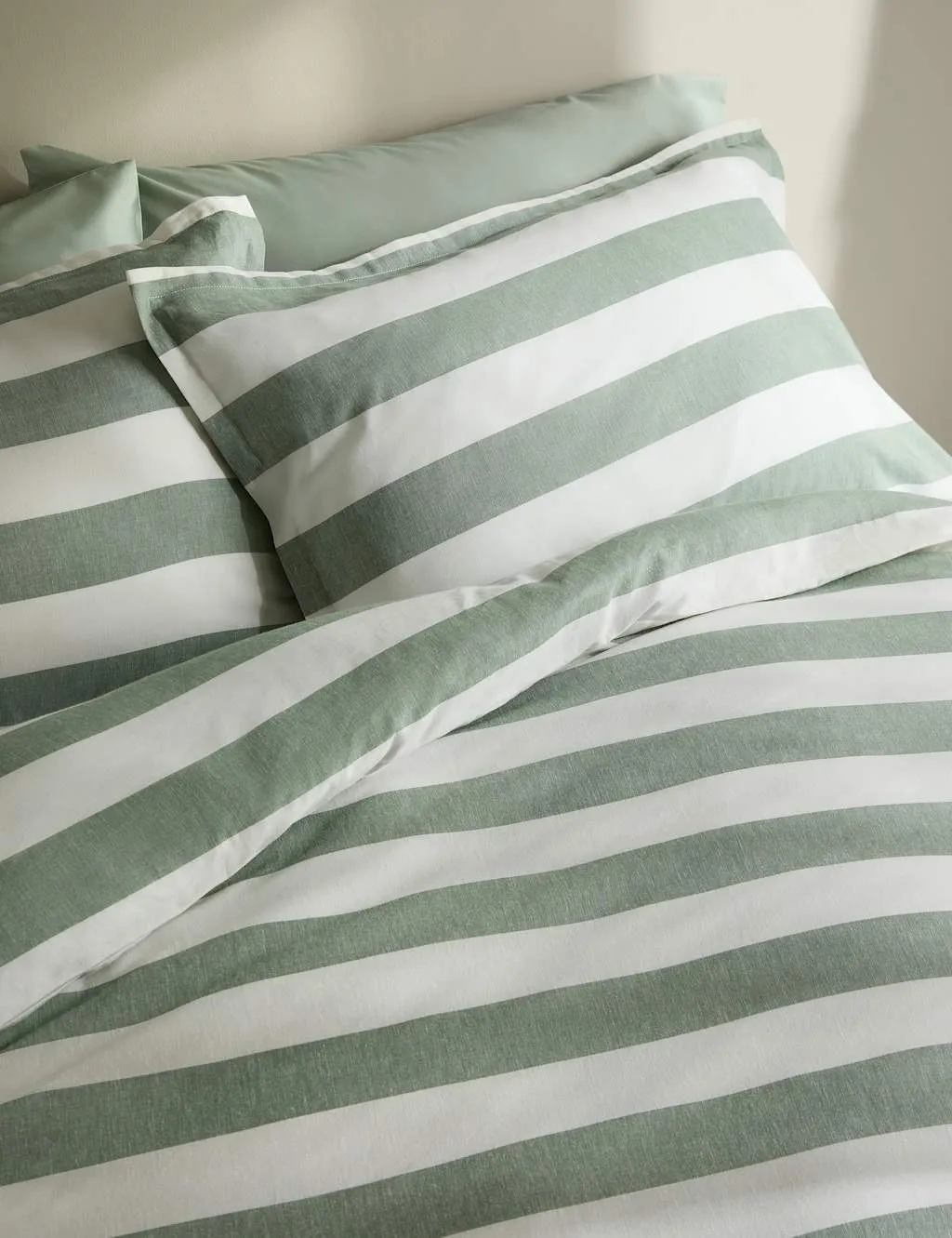 M&S Linen Blend Striped Yarn Dye Bedding Set Green Mix