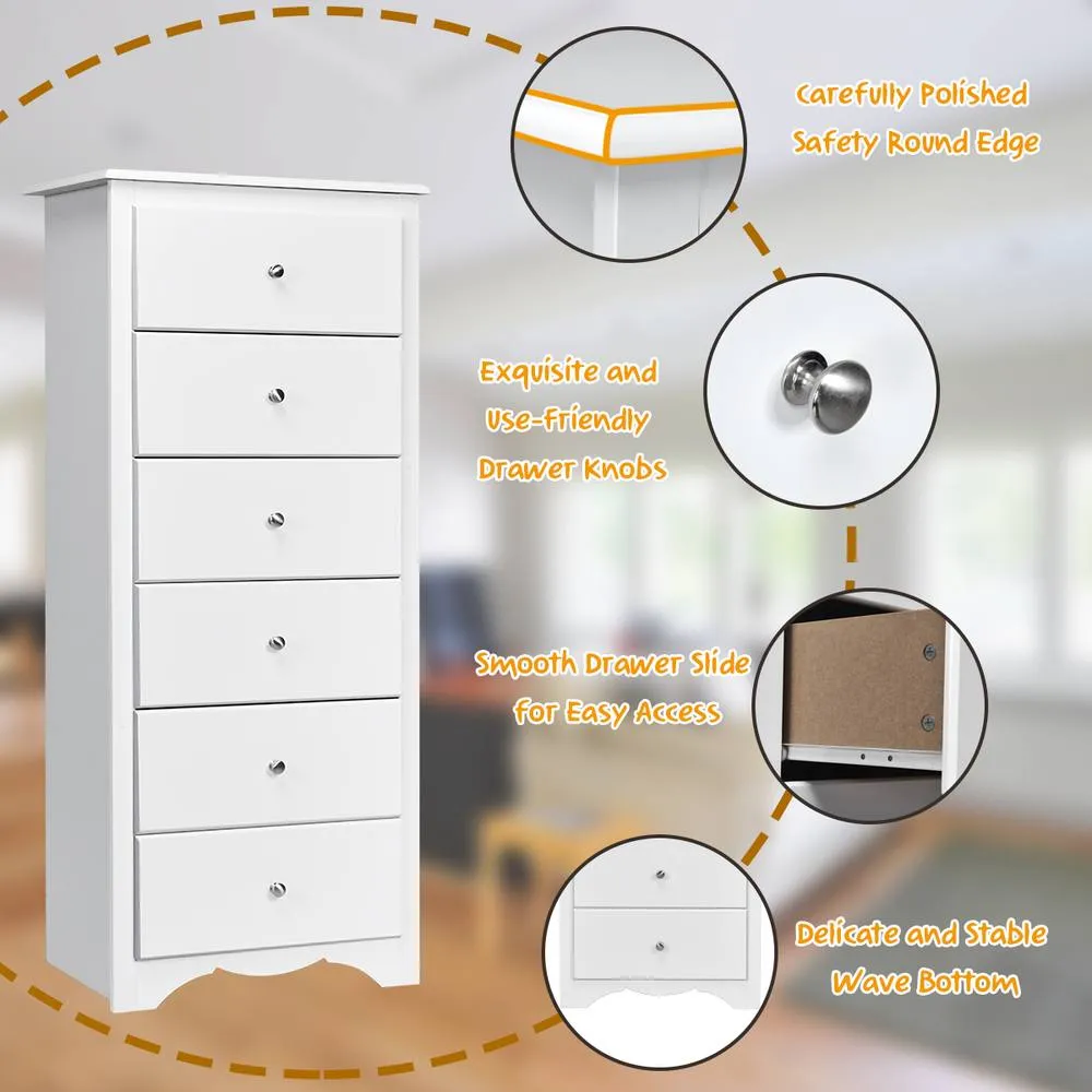 Costway Chest of Drawers Freestanding Storage Cabinet Classic Clothes Organizer White 6