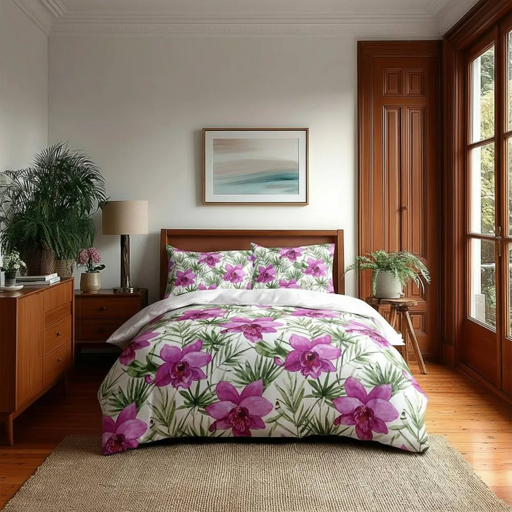 Snug City Duvet Cover & Pillowcase Set Lily Flower Design Bed Linen in Magenta