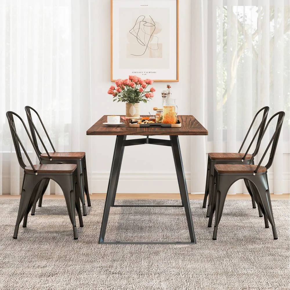 Costway Set of 4 Stackable Kitchen Side Chairs - Grey 4