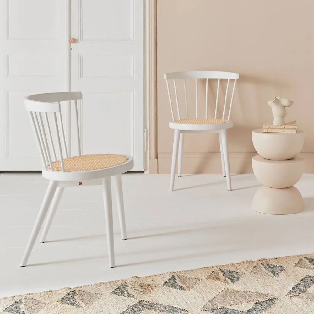 sweeek Pair Of Wood & Cane Dining Chairs in White 6