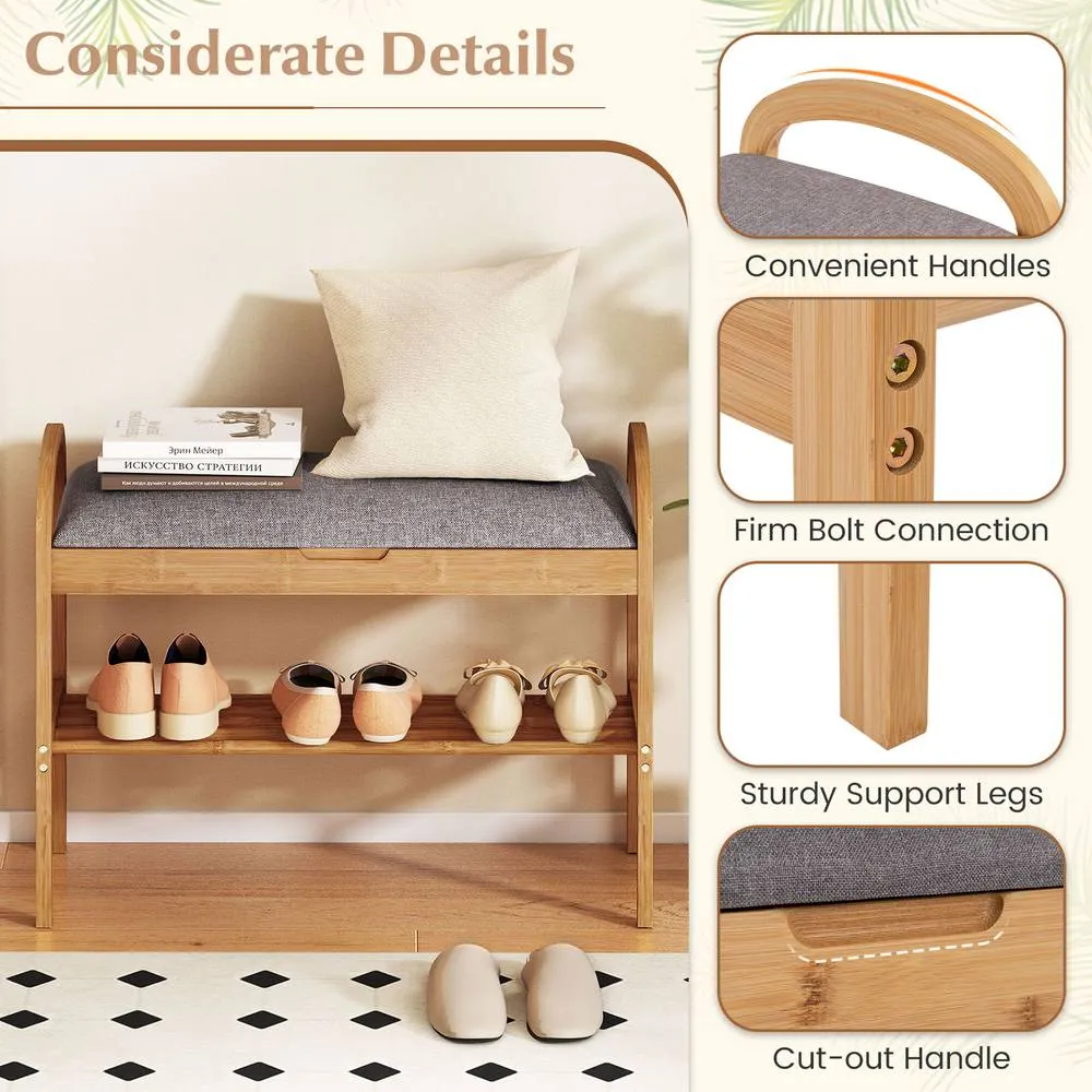 Costway Entryway 2-Tier Shoe Bench in Grey 2