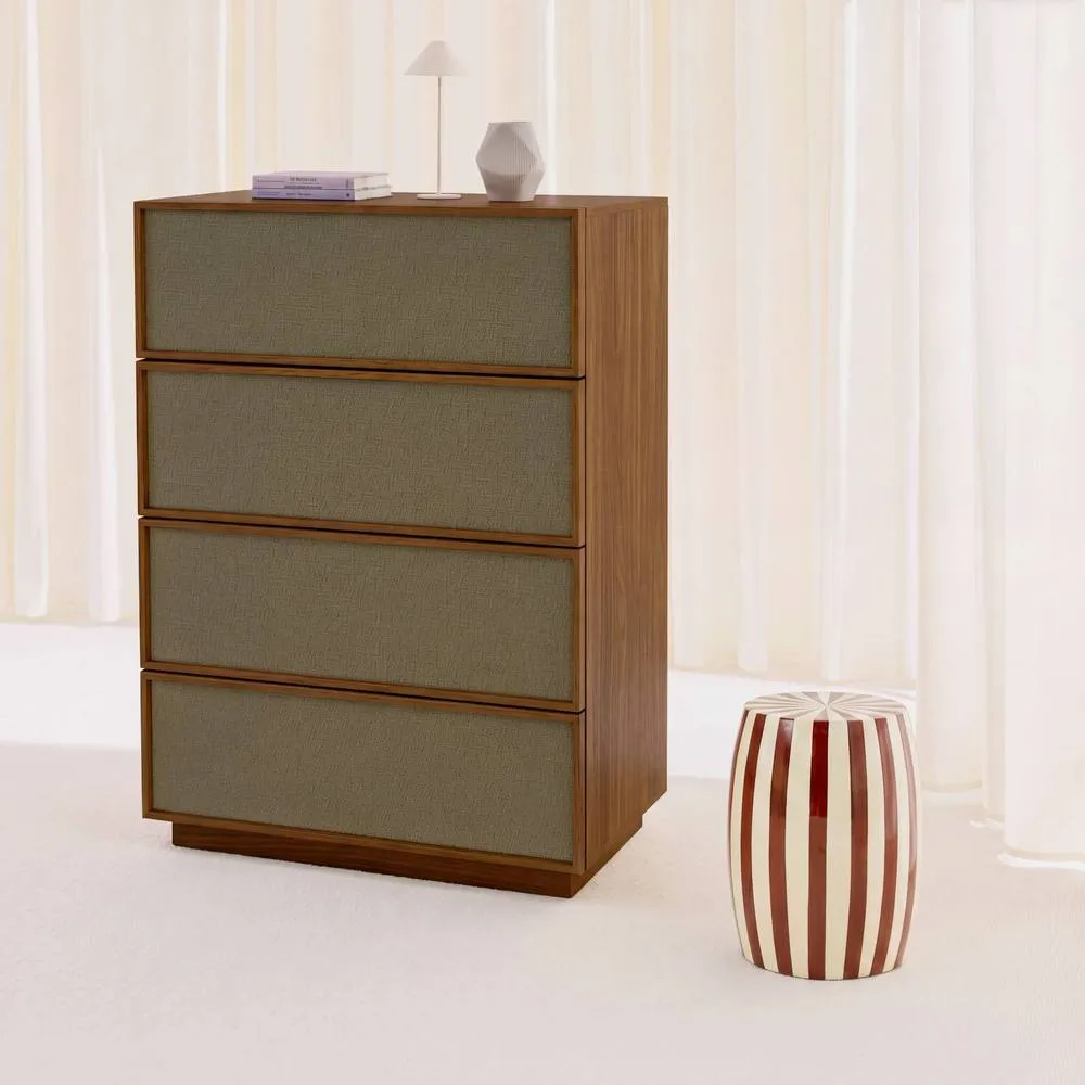 sweeek Chest of 4 drawers with wood decor & fabric in Dark Brown 6